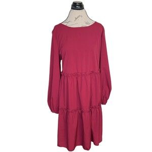 Shein Tiered Trim Lantern Sleeve Ruffle Hem Dress Red Valentine's Plus Sz 1XL